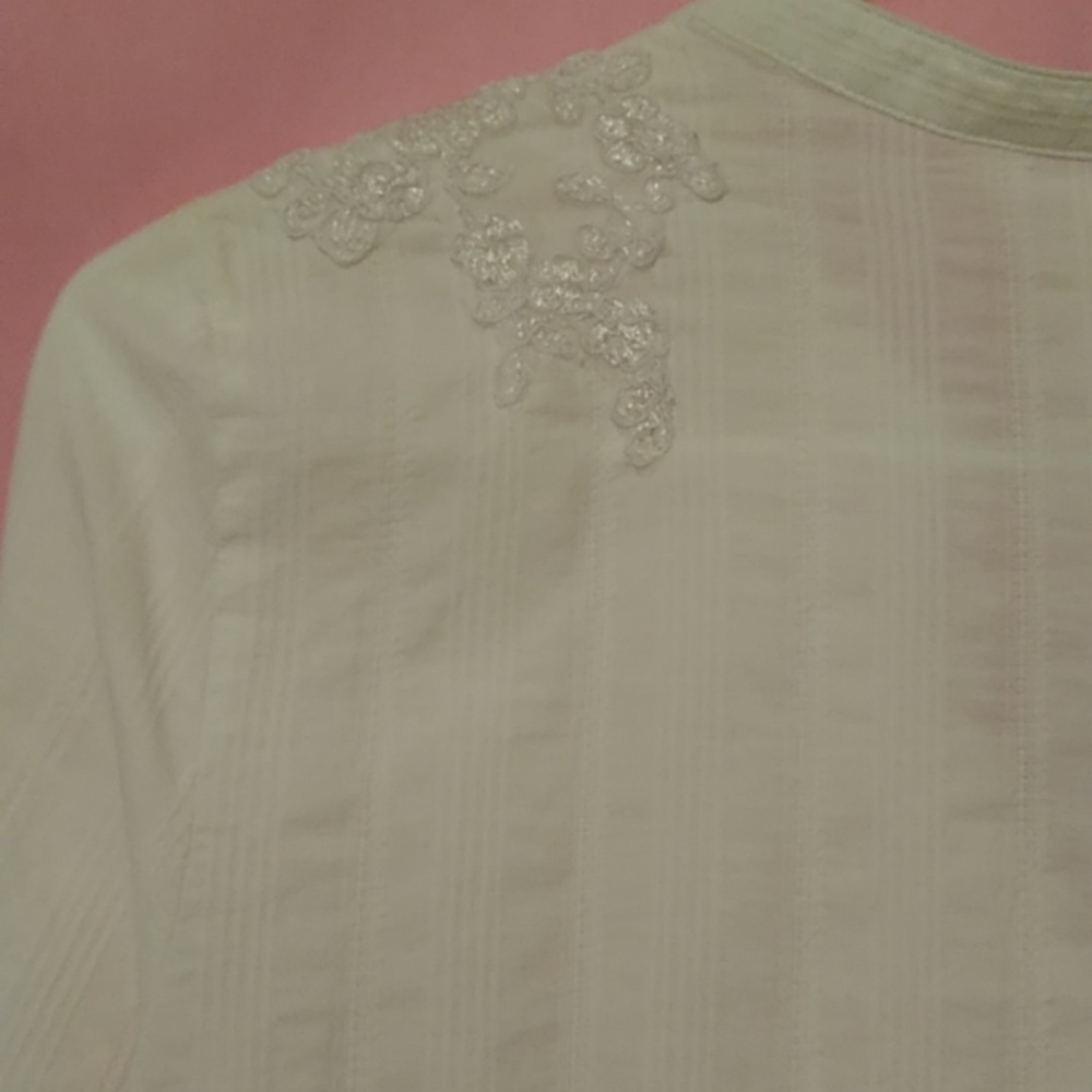 Krazy Kat 100% Cotton White Blouse Front Pintucks Appliques - Picture 10 of 15